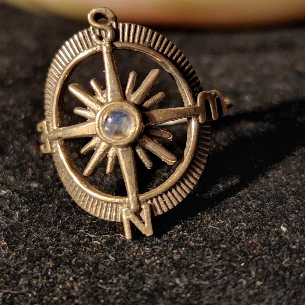 Vintage Moonstone Compass Sterling Silver Ring  size 6-3/4   2.8g